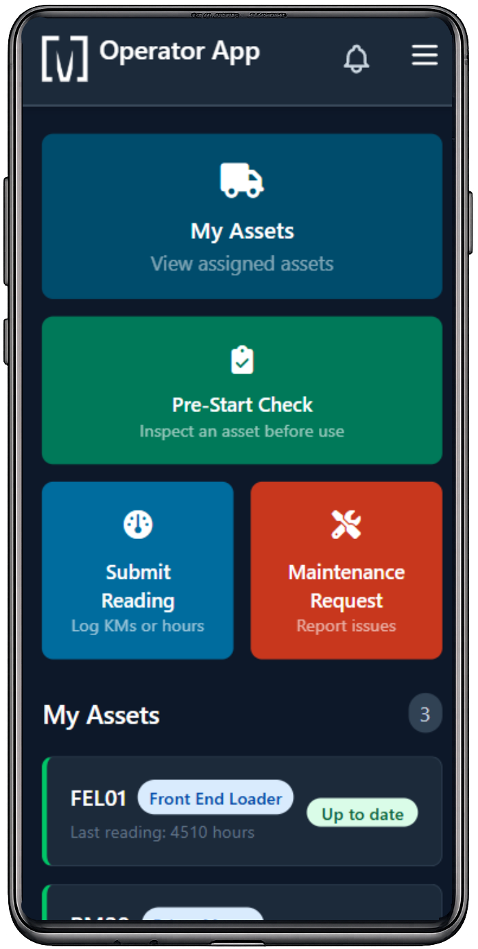 Operator App dashboard